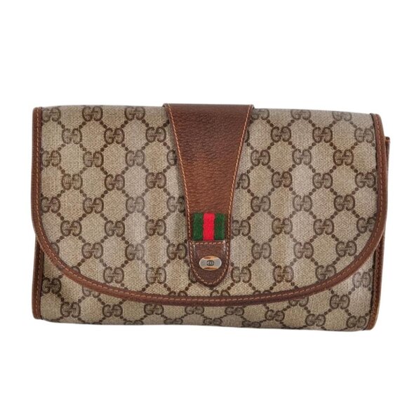 Authentic Gucci GG Supreme Ophidia Sherry Line Clutch Bag Wallet Web Canvas Tan - Picture 2 of 10